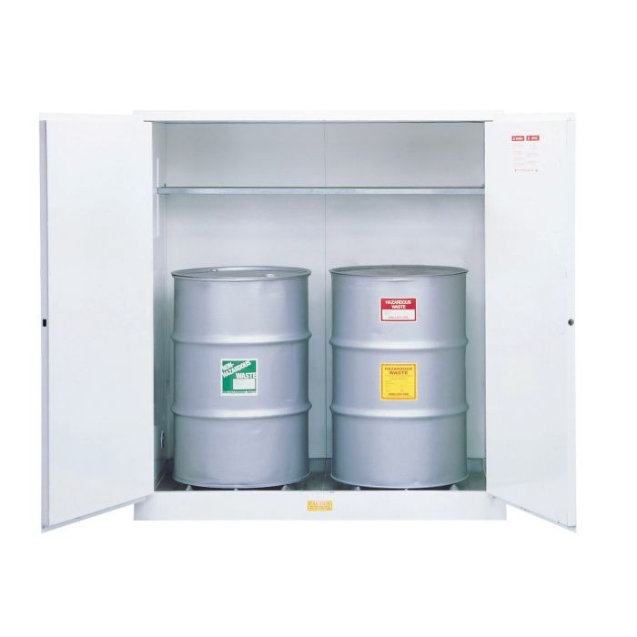 110 Gallon, 2 Drum Vertical, 1 Shelf, 2 Doors, Manual Close, Flammable Waste Cabinet, Sure-Grip® EX, White (#8991053)