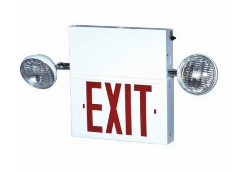 Combination Emergency Lighted Exit Sign with Emergency Lights (#PLC448)