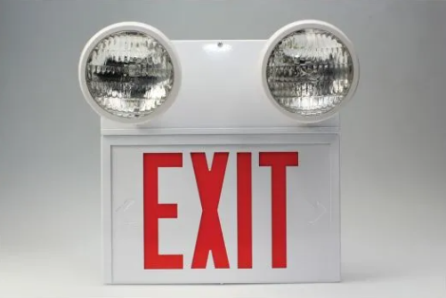 Combination Emergency Lighted Exit Sign with Round Emergency Lights (#PLC450)