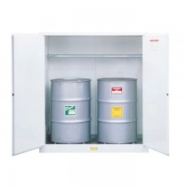 110 Gallon, 2 Drum Vertical, 1 Shelf, 2 Doors, Manual Close, Flammable Waste Cabinet, Sure-Grip® EX, White (#8991053)