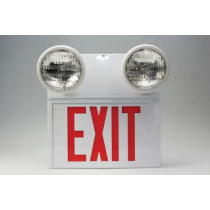 Combination Emergency Lighted Exit Sign with Round Emergency Lights (#PLC450)